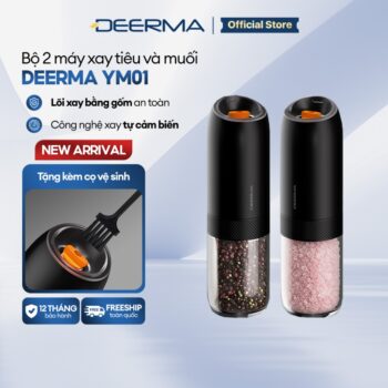 Bộ 2 máy xay tiêu và muối điện Deerma YM01 lõi xay bằng gốm an toàn, điều chỉnh độ mịn linh hoạt – Bảo hành 12 tháng