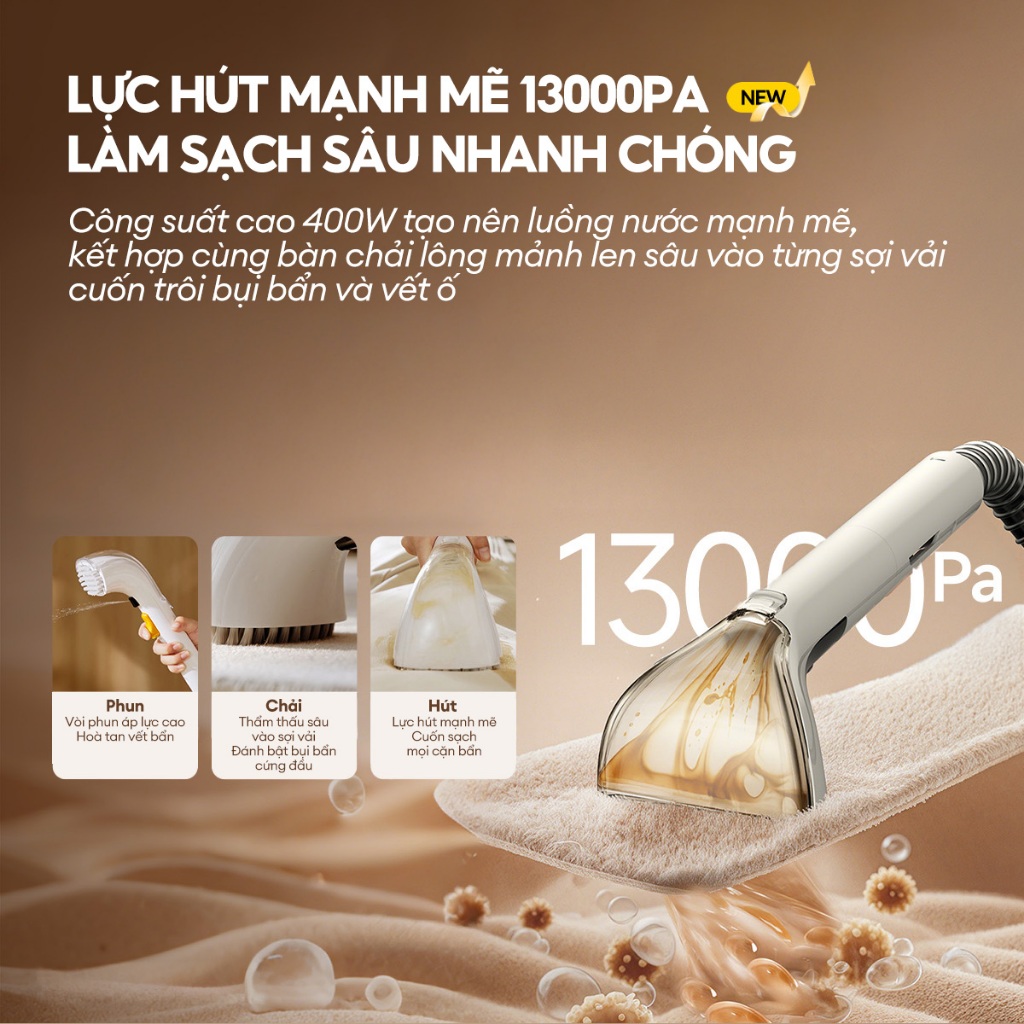 Máy giặt cầm tay Deerma BY100S làm sạch thảm, sofa vải, rèm với lực hút 13.000 Pa - Bảo hành 12 tháng - Ảnh 3