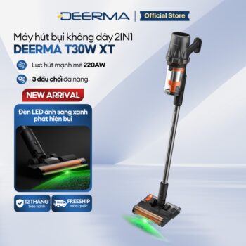 Máy hút bụi không dây tích hợp lau sàn Deerma T30W XT lực hút 27Kpa kèm hệ thống đèn xanh phát hiện bụi – BH 12 tháng