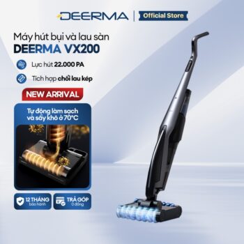 Máy hút bụi lau sàn Deerma VX200 lực hút mạnh 22000pa tự động làm sạch và sấy khô con lăn thông minh – Bảo hành 12 tháng